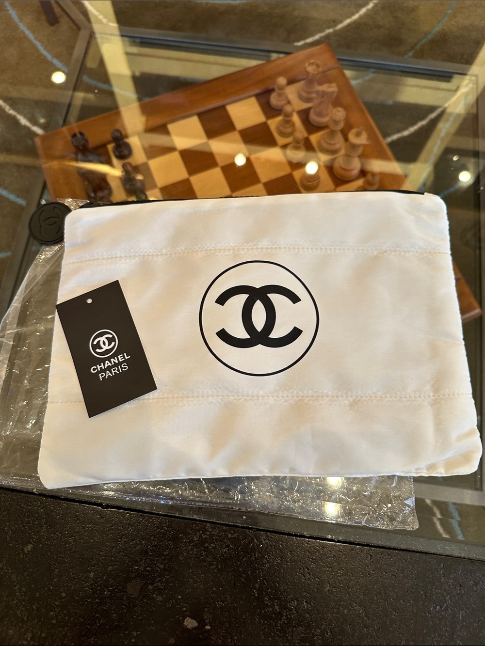 CHANEL POUCH 12.5 X 9.5 with CHANEL RIBBON